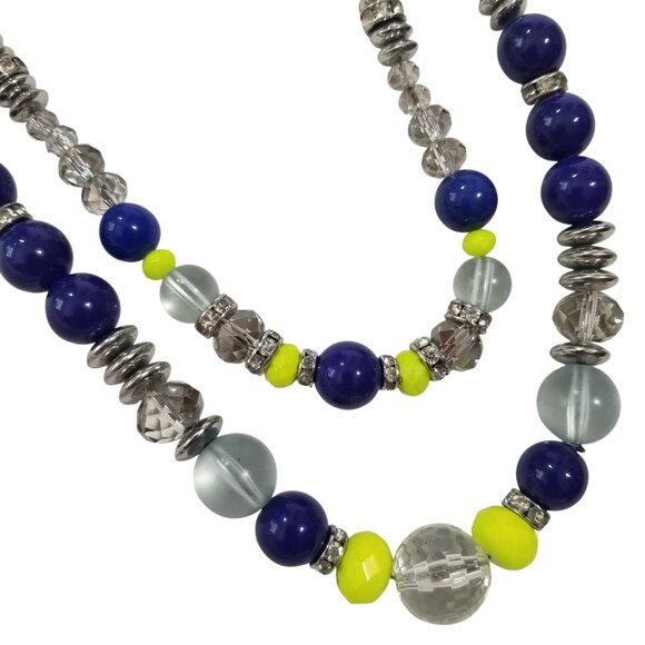 Loft Rope Necklace w/Crystals, Blue and Lime Green Beads on a Chrome Chain - Picture 5 of 13